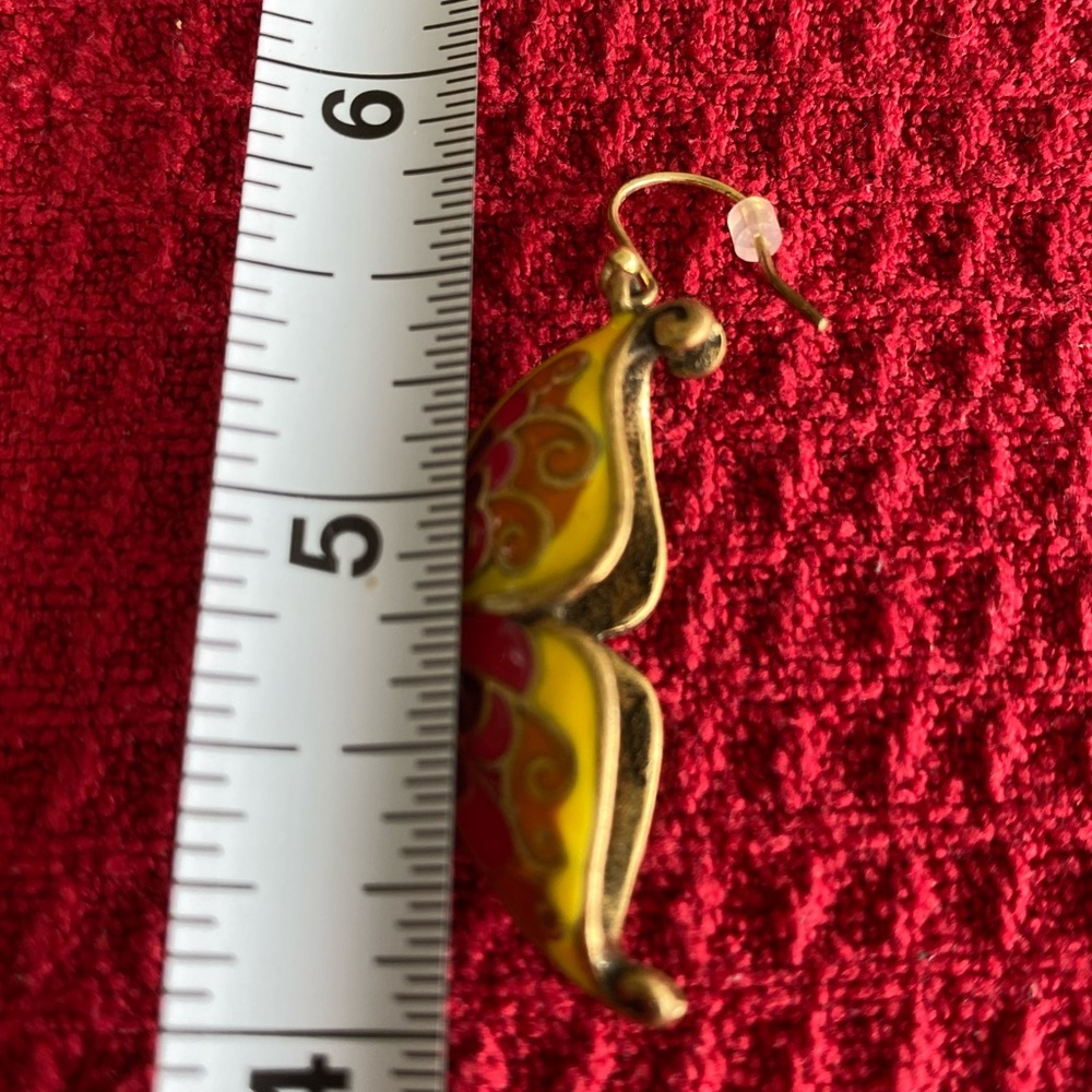 EUC Butterflies Cloisonné Gold Tone Earrings - Picture 6 of 6